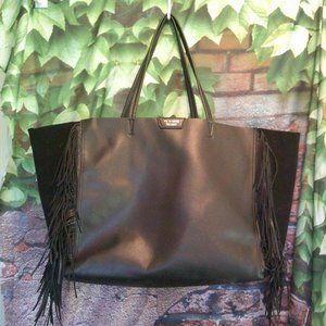 Black Faux Leather Tassels XL Tote Travel Bag